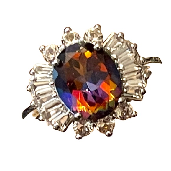 Sterling silver BBJ Fancy CZ Simulated topaz fabcy dinner ring - Picture 3 of 7